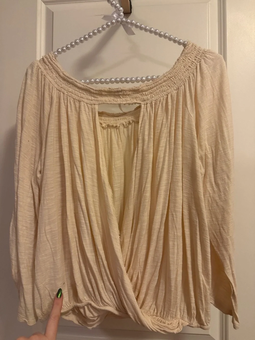 Free People Cream Boho Smocked-Neck Tunic